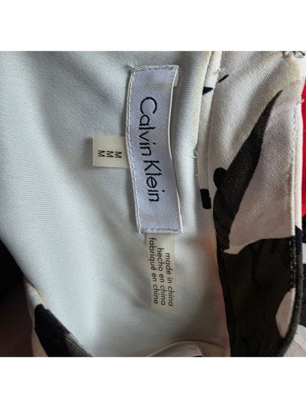 Calvin Klein Floral Print Maxi Dress With Gold Ring Detail Red/Black/White Med. - Picture 4 of 6
